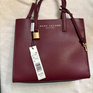 Marc Jacobs Wine Red Pebbled Leather Tote with Gold Hardware